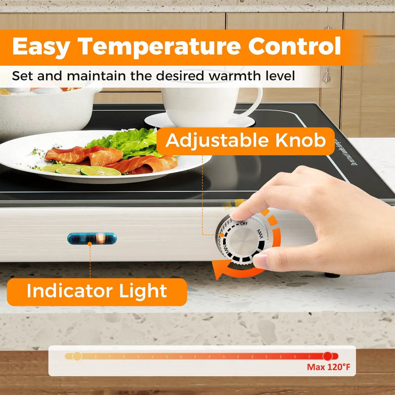 Electric Warming Tray with Adjustable Temperature and Built-In Handles Tempered Glass by DirectDeals