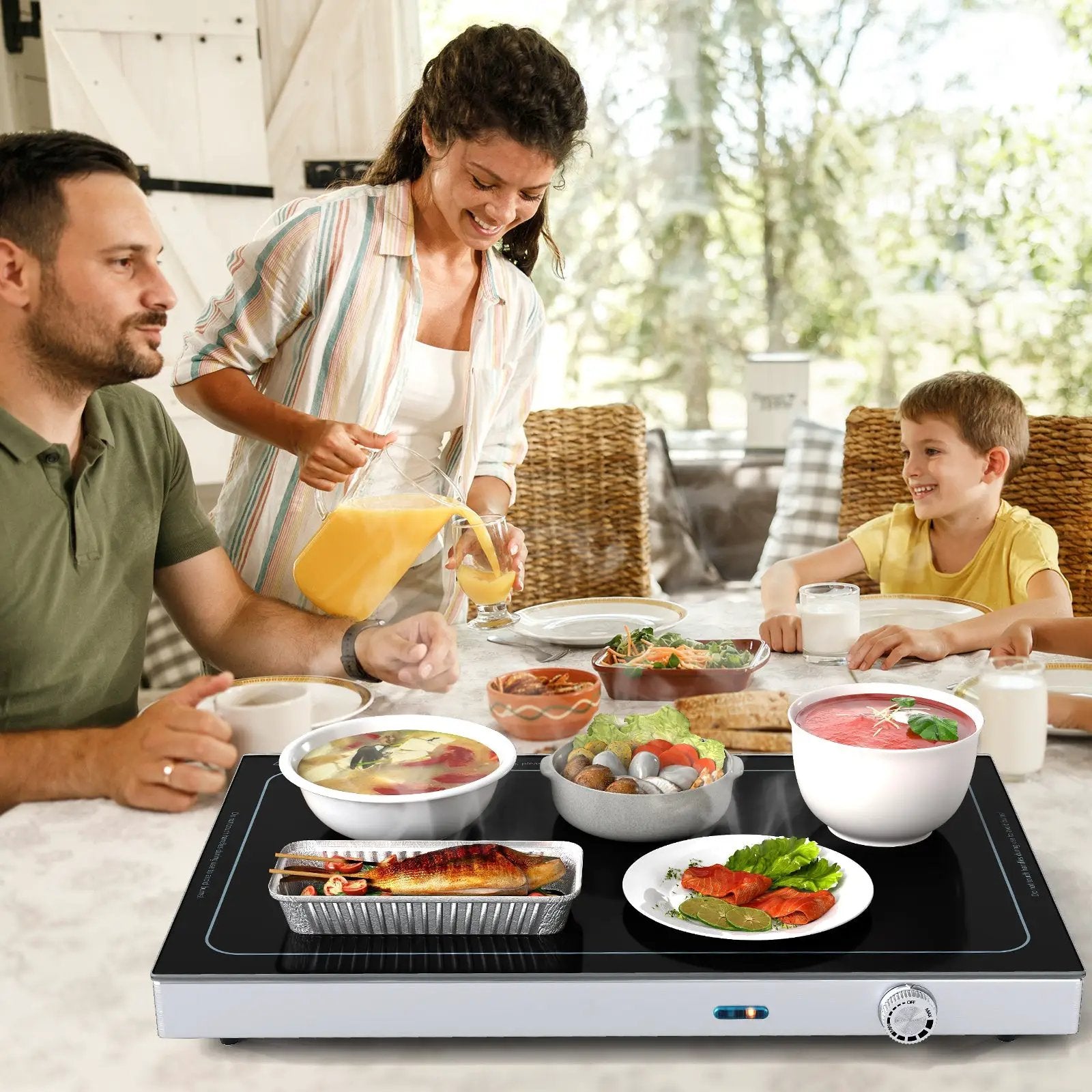 Electric Warming Tray with Adjustable Temperature and Built-In Handles Tempered Glass by DirectDeals