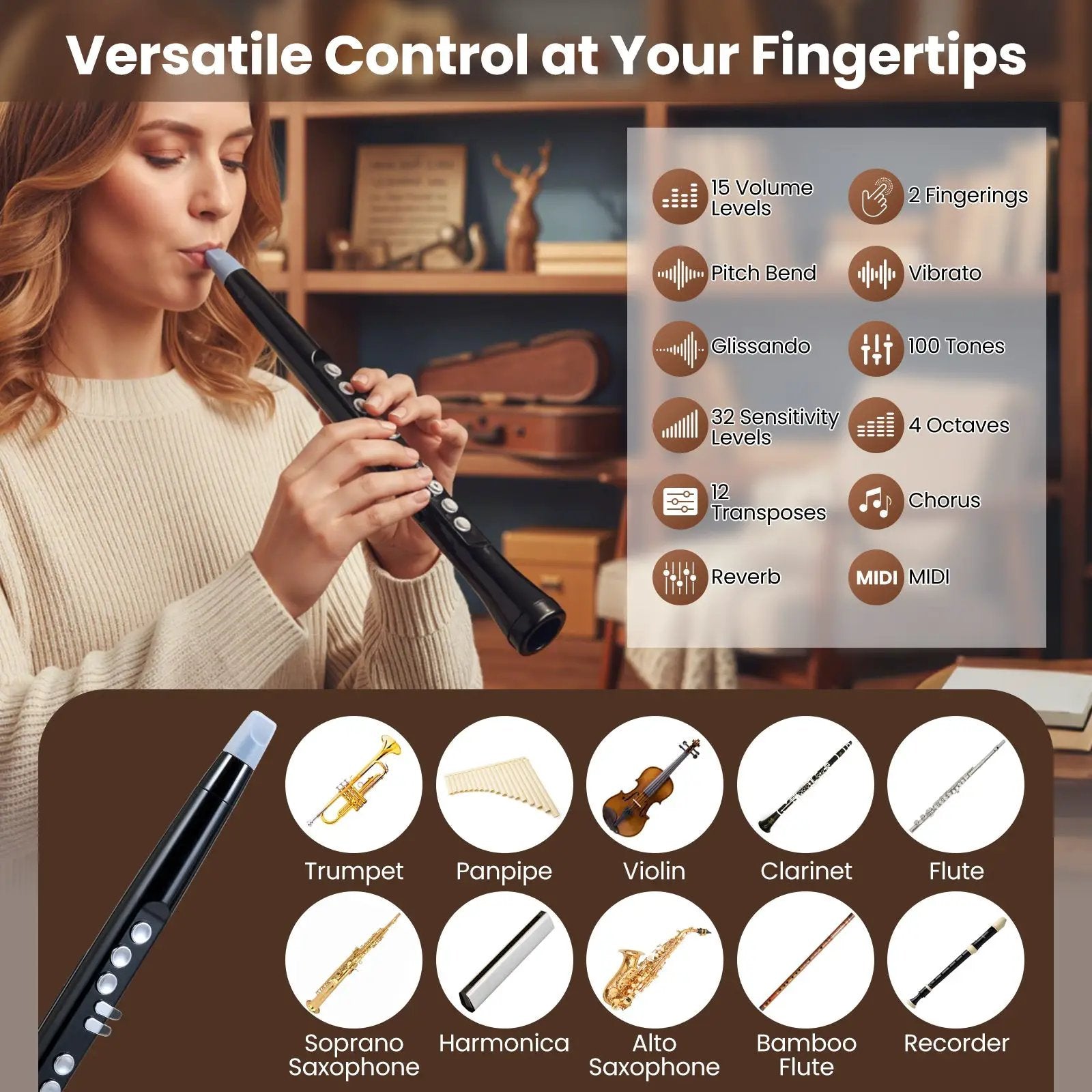 Electronic Wind Instrument Synthesizer Rechargeable Digital Saxophone-Black by DirectDeals