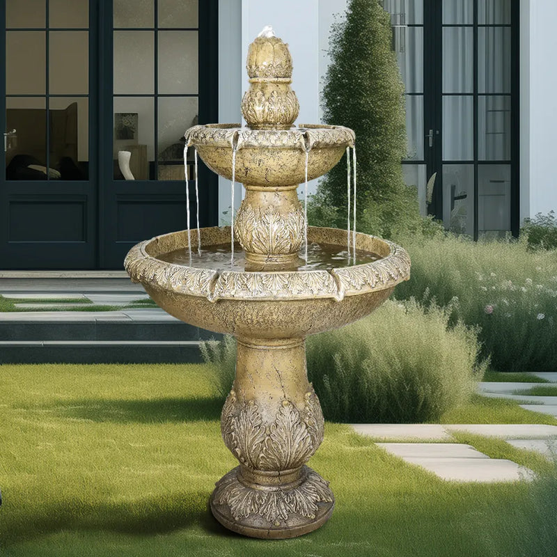 Concrete 2 Tier Fountain Acanthus Relief 47 Inch, photo 3 of 4