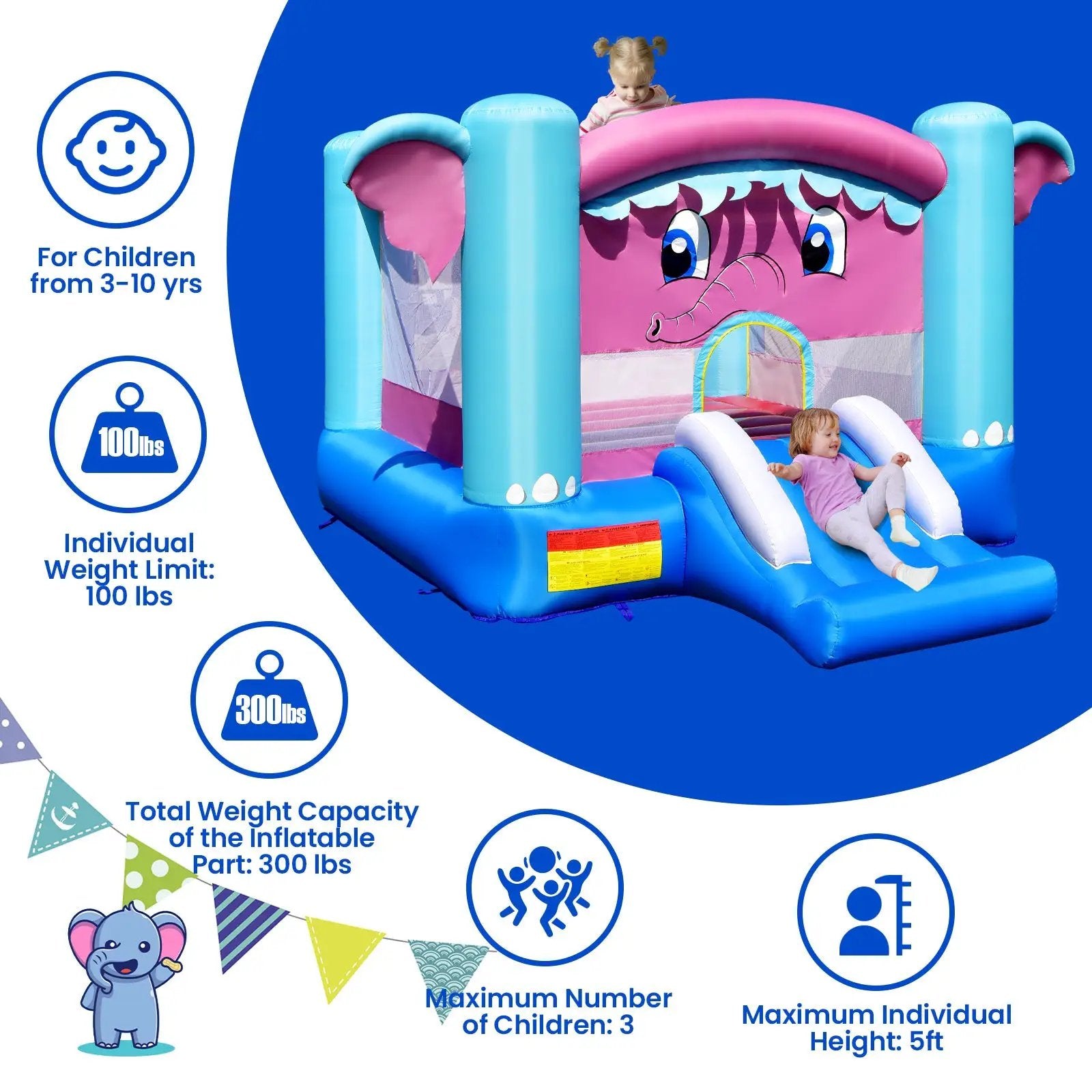 3-in-1 Elephant Theme Inflatable Castle without Blower by DirectDeals