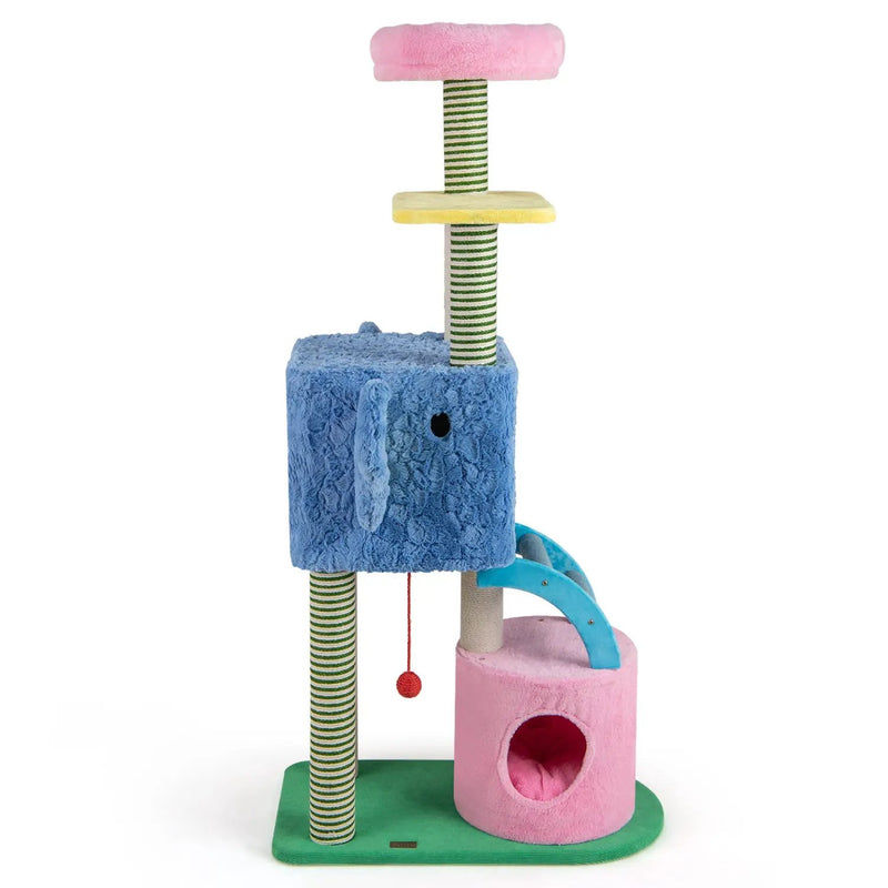 Elephant Themed Cat Tree for Adult Cats Multi-level Kitty Tower with 2 Condos by DirectDeals