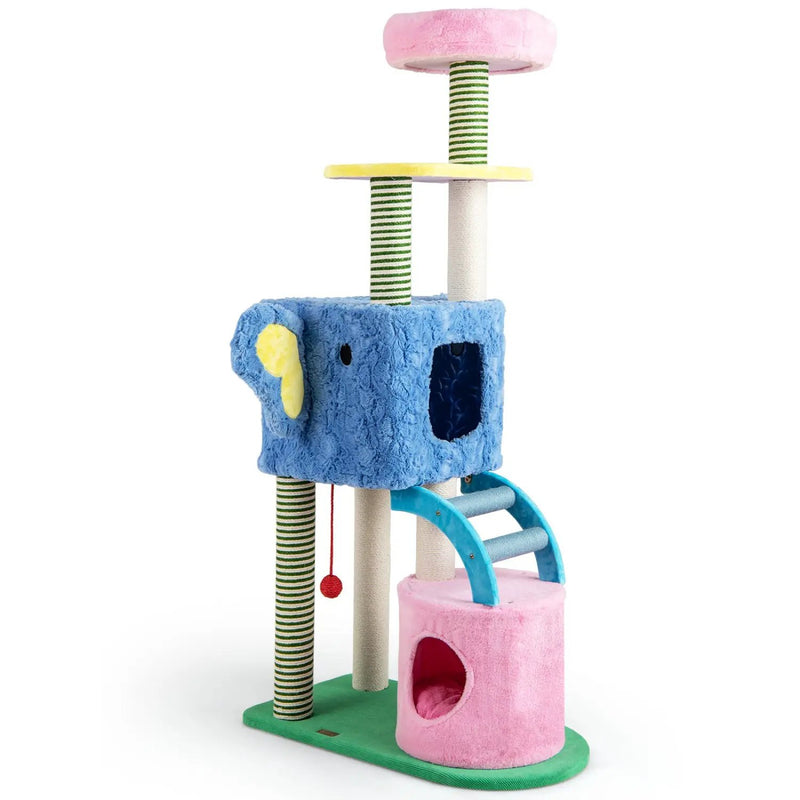 Elephant Themed Cat Tree for Adult Cats Multi-level Kitty Tower with 2 Condos by DirectDeals