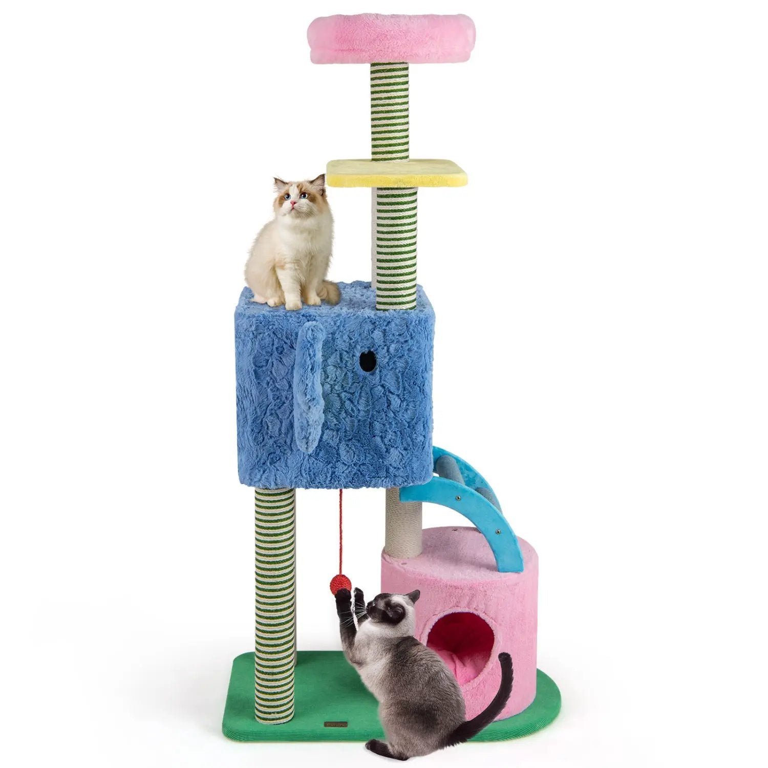 Elephant Themed Cat Tree for Adult Cats Multi-level Kitty Tower with 2 Condos by DirectDeals