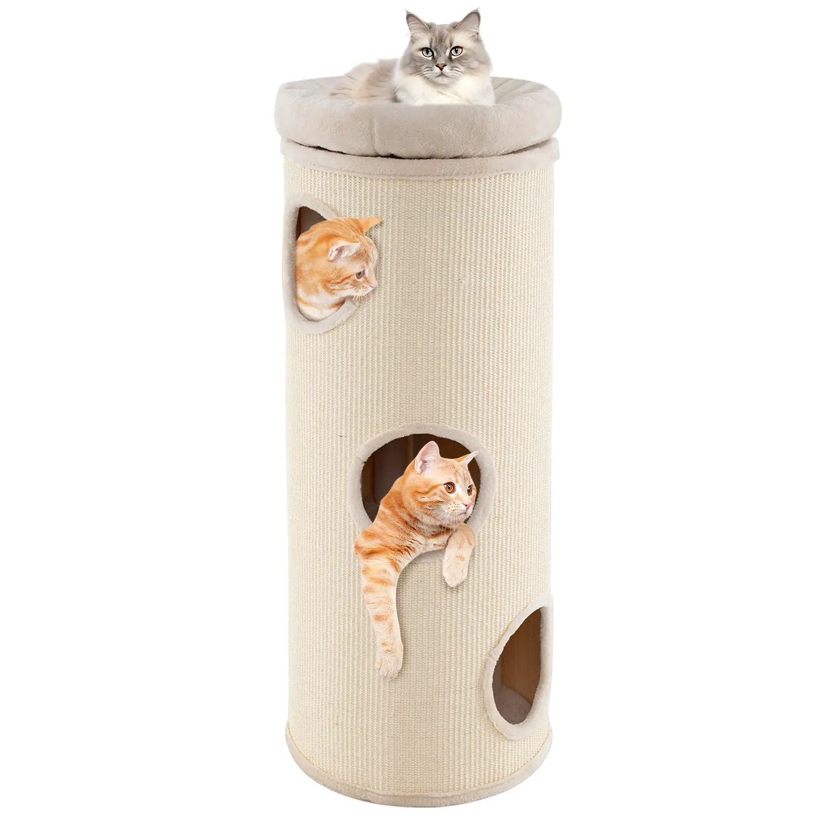 49 Inch Elevated Cat Cave 4-Story Cat House for Multiple Cats-Beige by DirectDeals