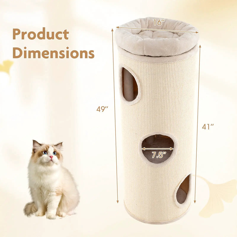 49 Inch Elevated Cat Cave 4-Story Cat House for Multiple Cats-Beige by DirectDeals