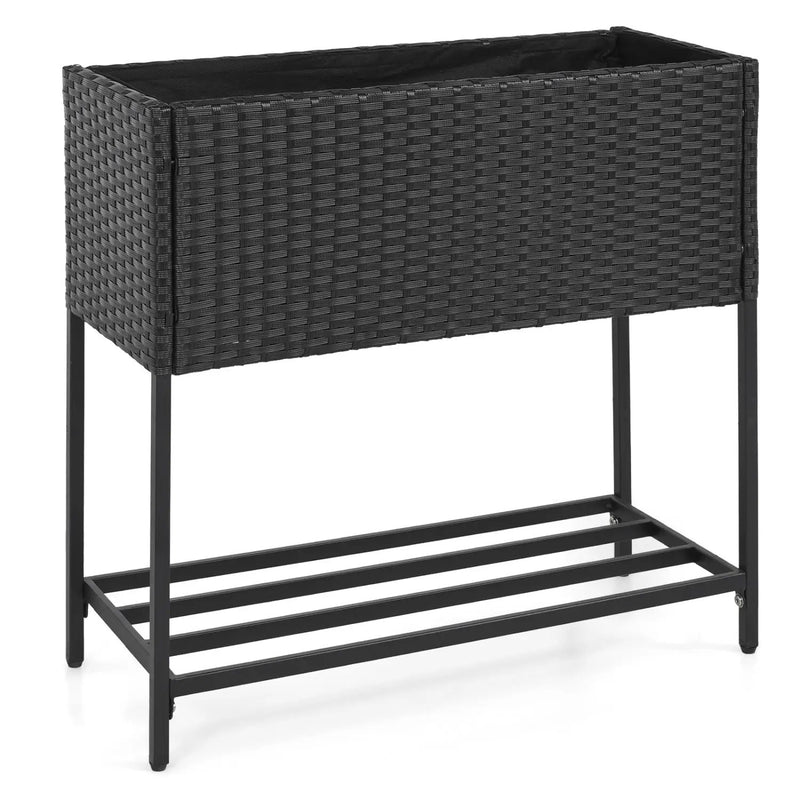 Wicker Raised Garden Bed with Storage Shelf and Removable Liner for Flowers by DirectDeals