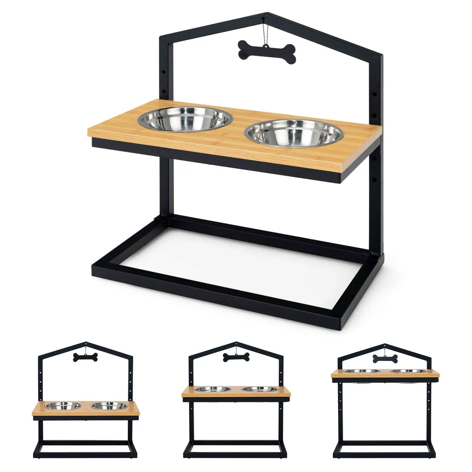 5 Heights Elevated Pet Feeder with 2 Detachable Stainless Steel Bowl by DirectDeals