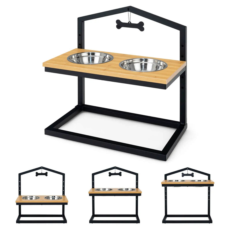 5 Heights Elevated Pet Feeder with 2 Detachable Stainless Steel Bowl by DirectDeals