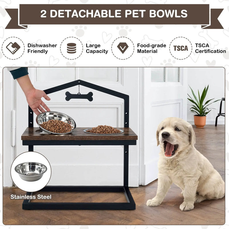 5 Heights Elevated Pet Feeder with 2 Detachable Stainless Steel Bowl by DirectDeals