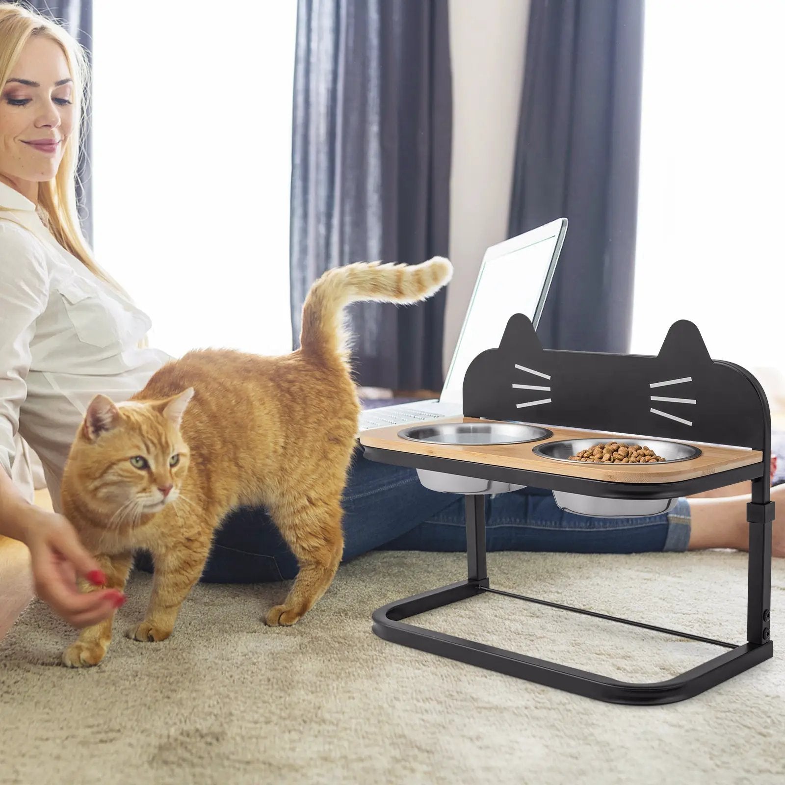 Elevated Pet Feeder with 2 Stainless Steel Bowls for Cats and Small and Medium Dogs by DirectDeals