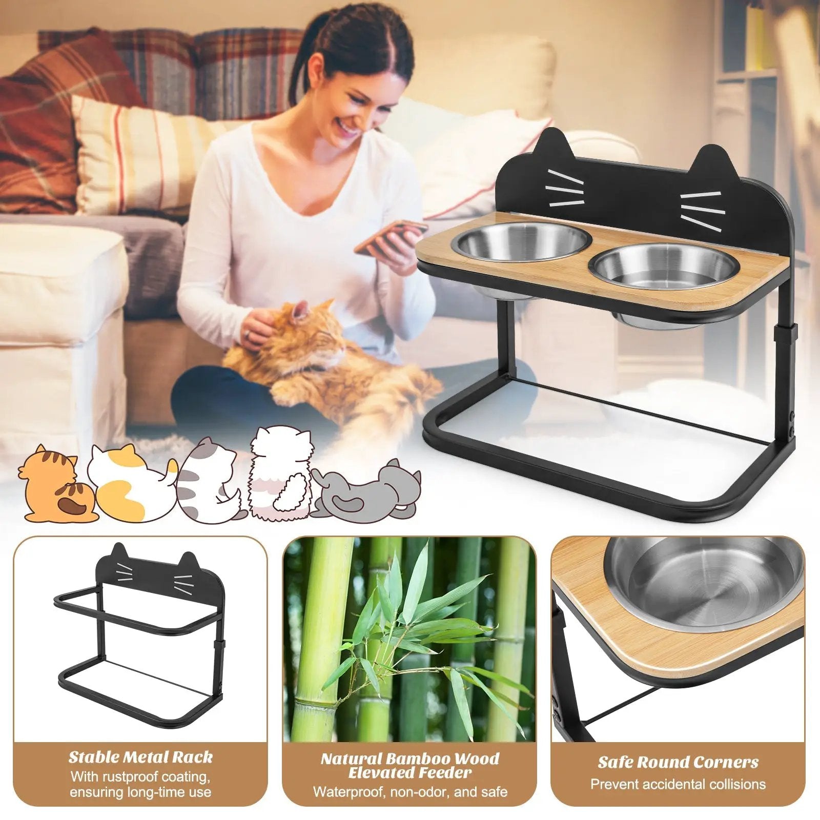 Elevated Pet Feeder with 2 Stainless Steel Bowls for Cats and Small and Medium Dogs by DirectDeals