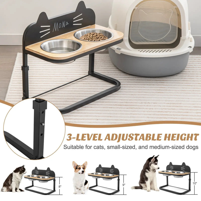 Elevated Pet Feeder with 2 Stainless Steel Bowls for Cats and Small and Medium Dogs by DirectDeals