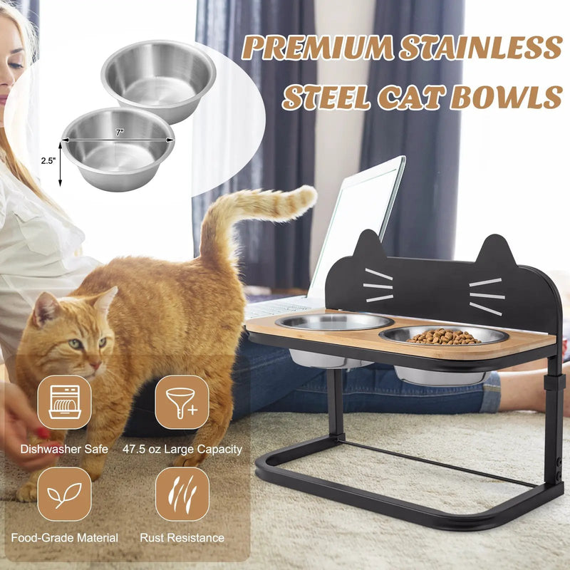 Elevated Pet Feeder with 2 Stainless Steel Bowls for Cats and Small and Medium Dogs by DirectDeals