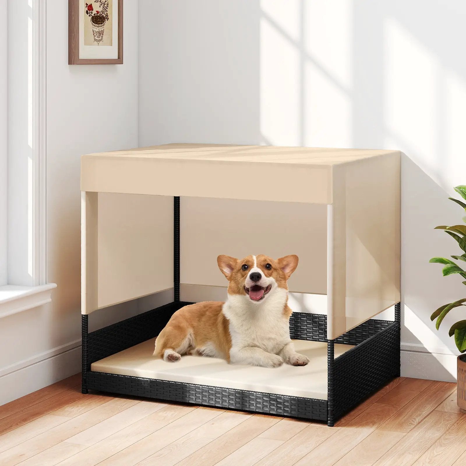 Elevated Wicker Dog House for Small to Medium Breeds-Black by DirectDeals