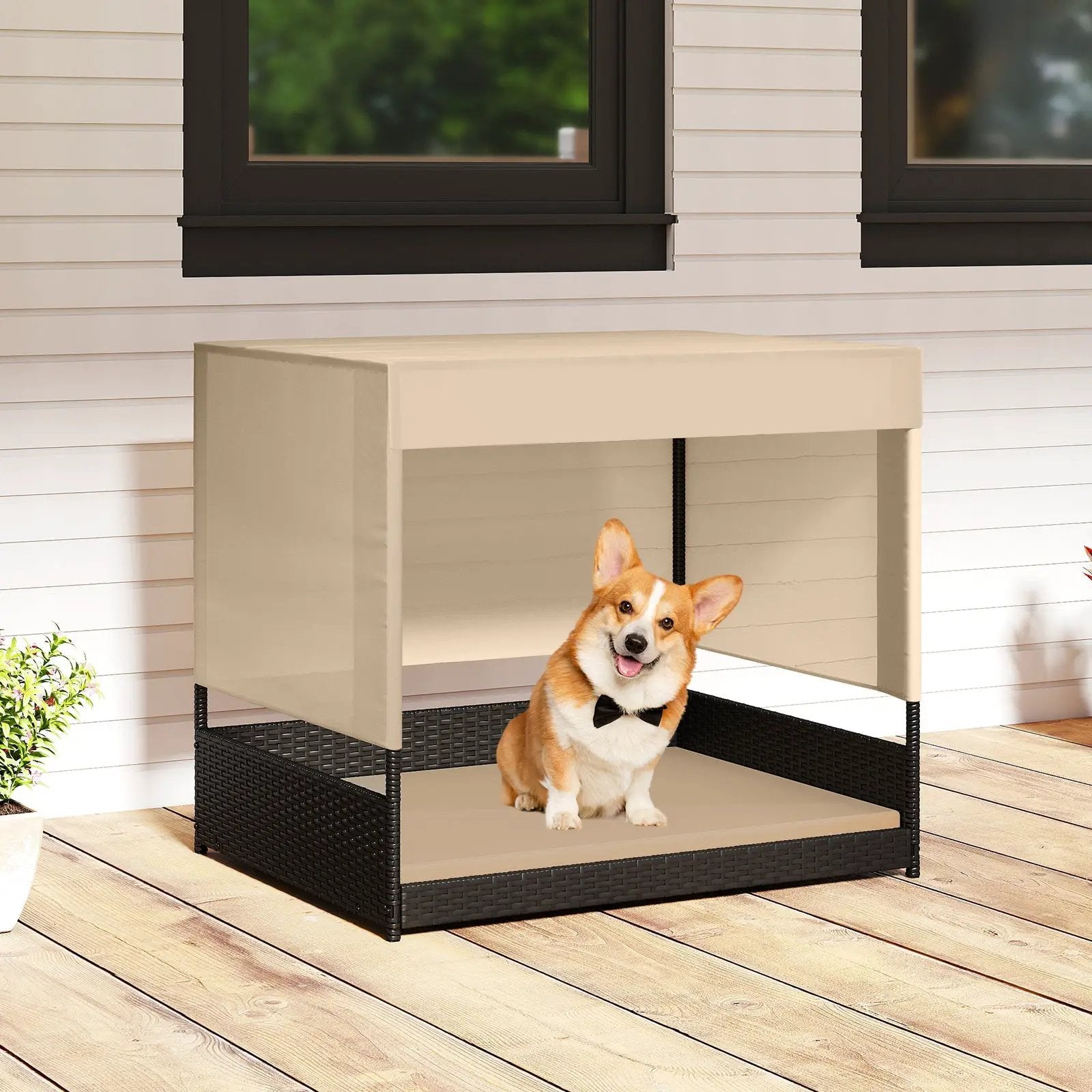 Elevated Wicker Dog House for Small to Medium Breeds-Black by DirectDeals