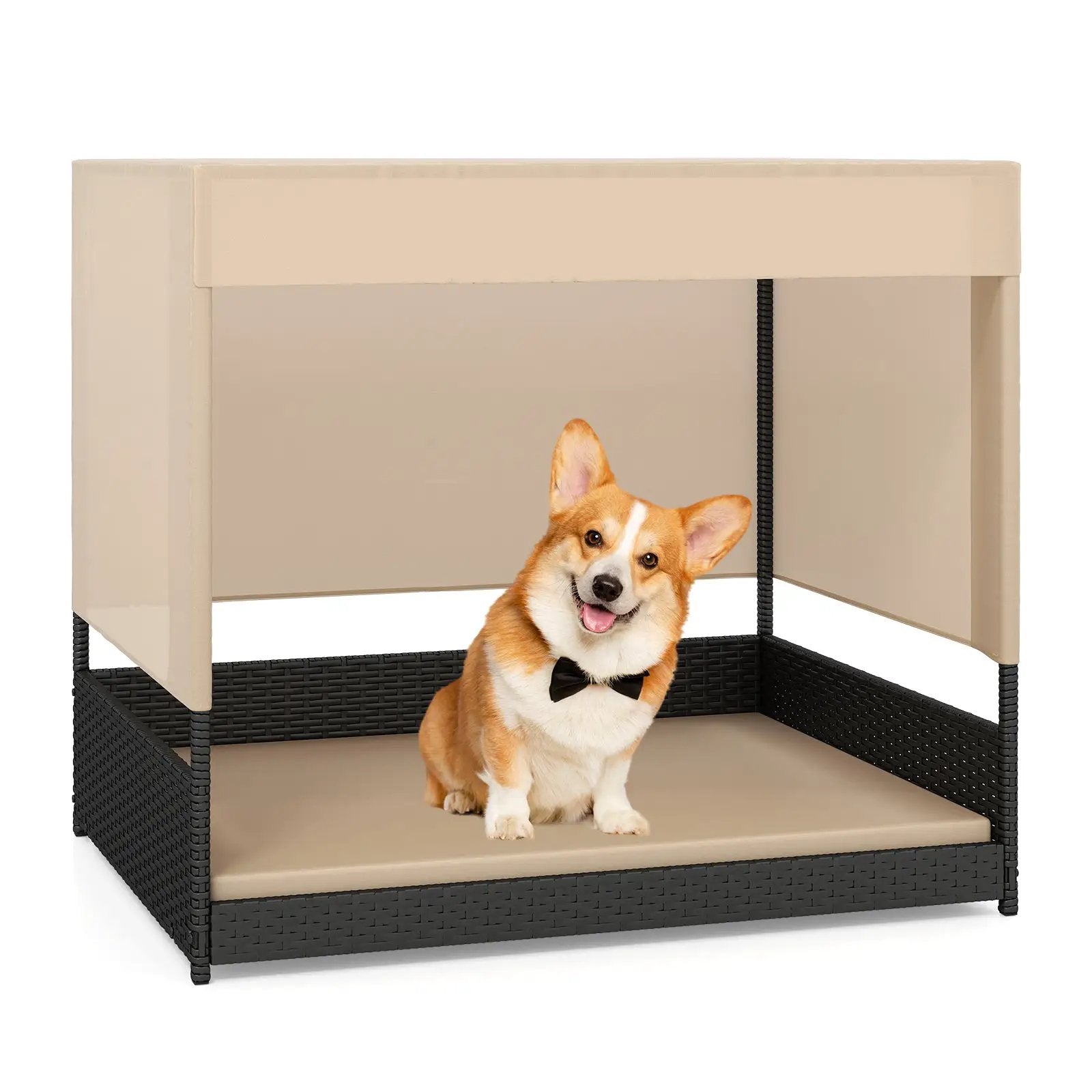 Elevated Wicker Dog House for Small to Medium Breeds-Black by DirectDeals