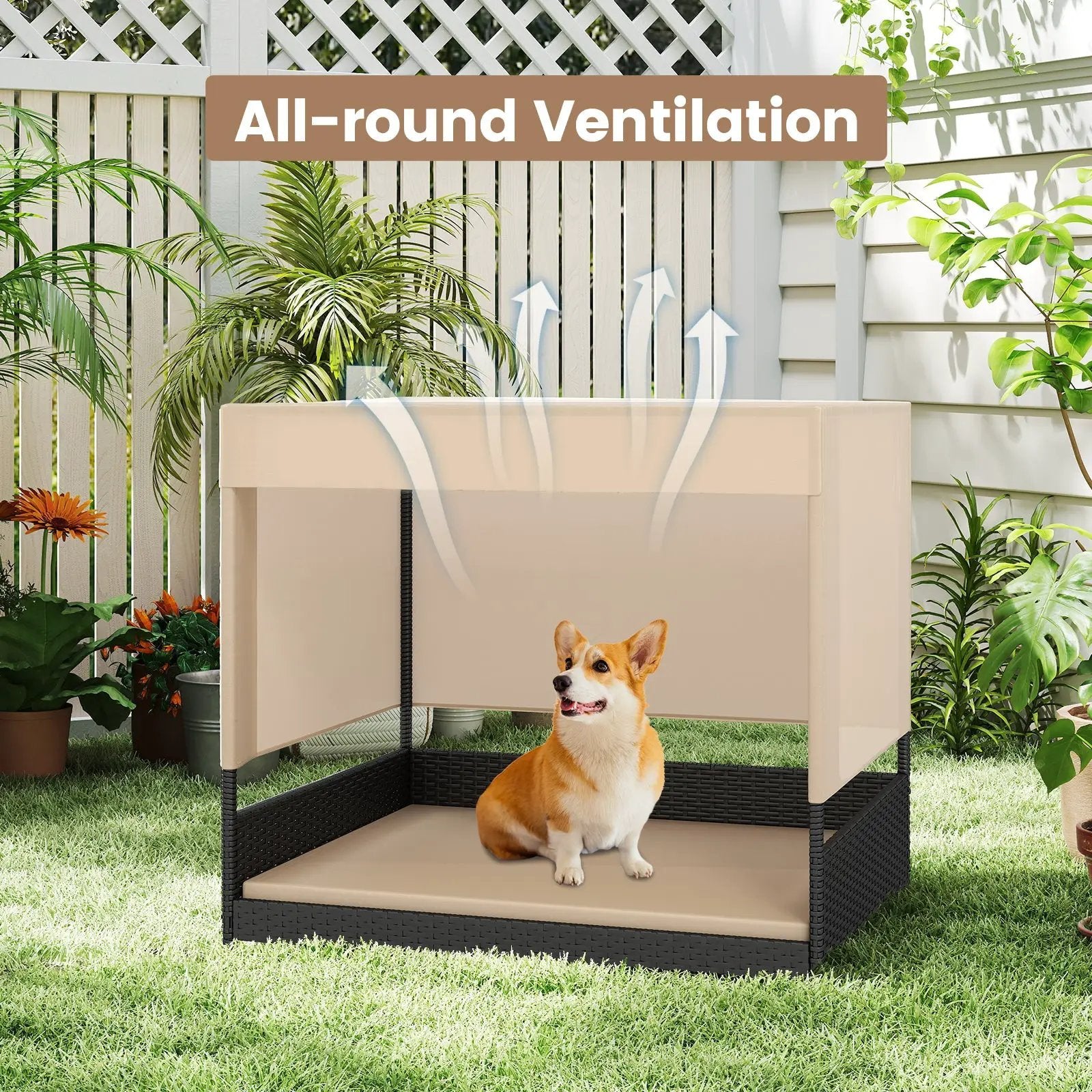 Elevated Wicker Dog House for Small to Medium Breeds-Black by DirectDeals
