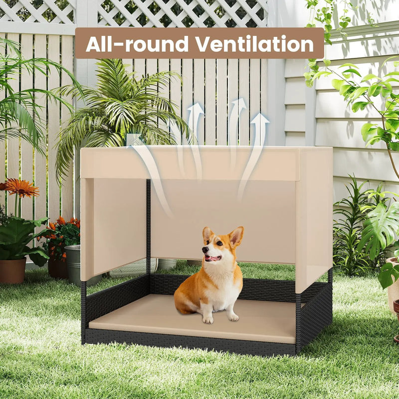 Elevated Wicker Dog House for Small to Medium Breeds-Black by DirectDeals