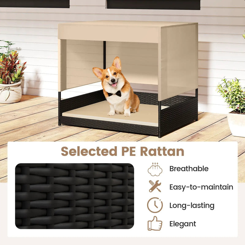 Elevated Wicker Dog House for Small to Medium Breeds-Black by DirectDeals