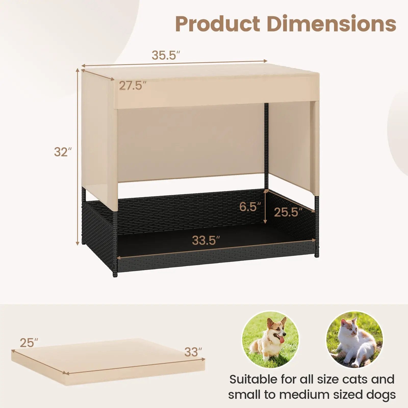 Elevated Wicker Dog House for Small to Medium Breeds-Black by DirectDeals
