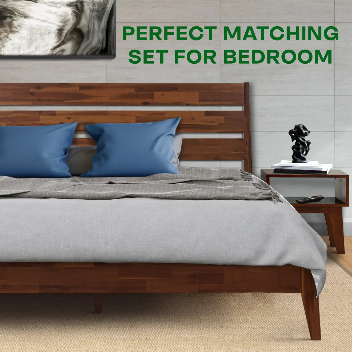 [Buy 1 Get 1] Emery Solid Wood Bed Frame & Nightstand by Megsu