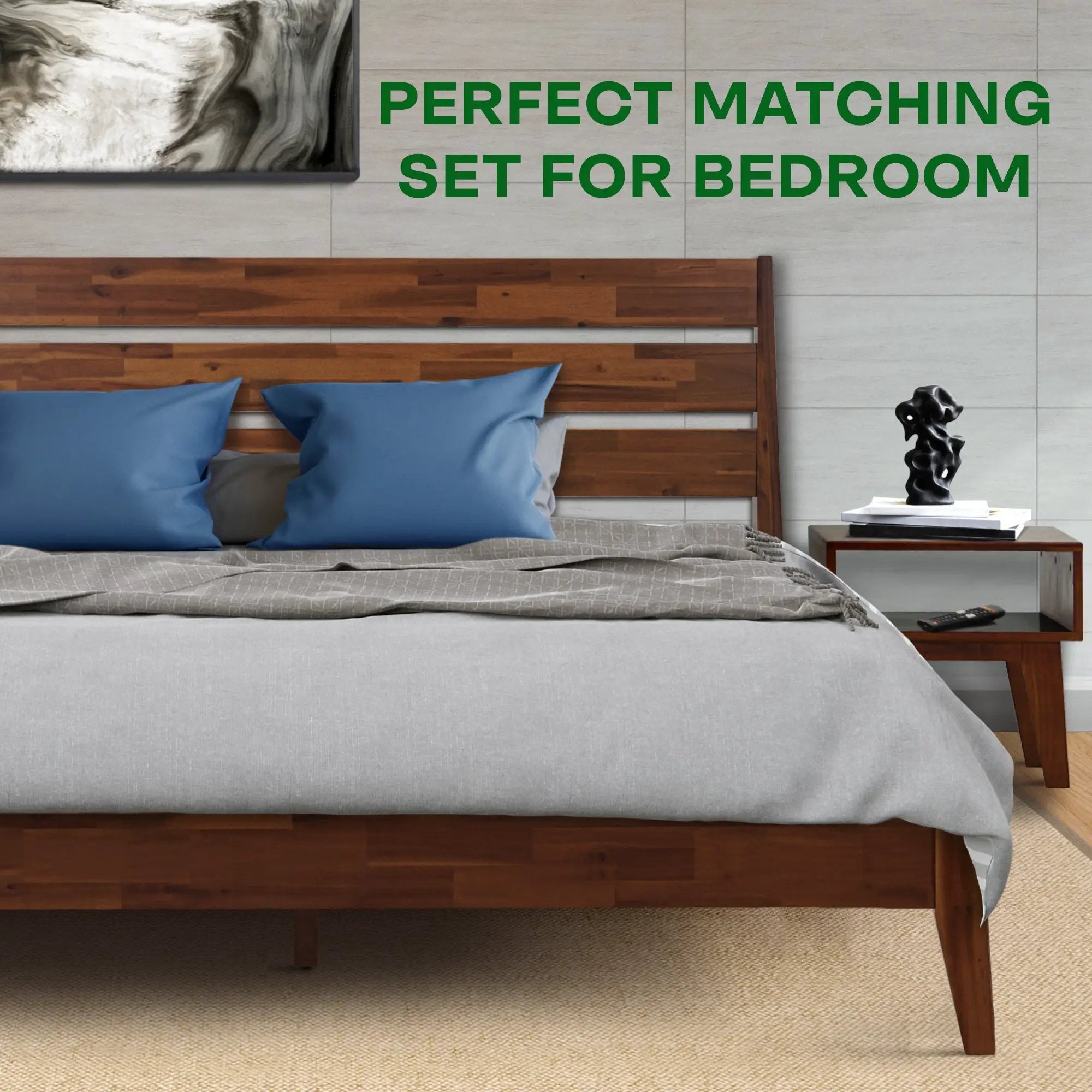 [Buy 1 Get 1] Emery Solid Wood Bed Frame & Nightstand by Megsu