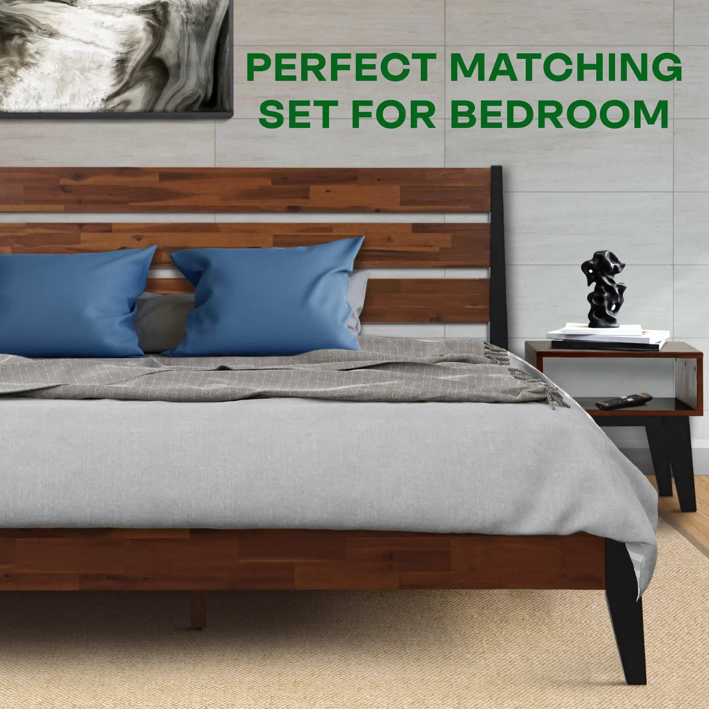 [Buy 1 Get 1] Emery Solid Wood Bed Frame & Nightstand by Megsu