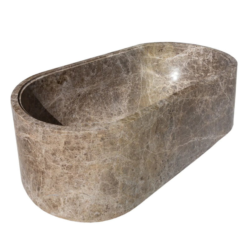 Emperador Light Marble Bathtub Hand-carved from Solid Marble Block (W)29.5" (L)67" (H)19.5" by GobekDesign