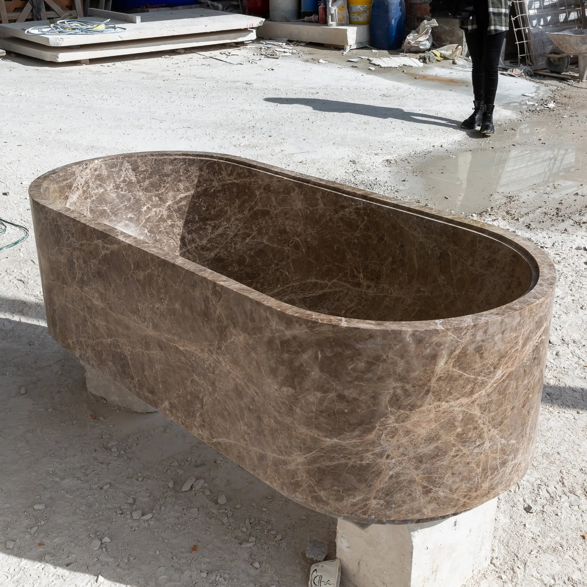 Emperador Light Marble Bathtub Hand-carved from Solid Marble Block (W)29.5" (L)67" (H)19.5" by GobekDesign