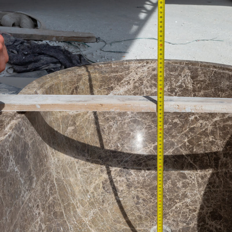 Emperador Light Marble Bathtub Hand-carved from Solid Marble Block (W)29.5" (L)67" (H)19.5" by GobekDesign