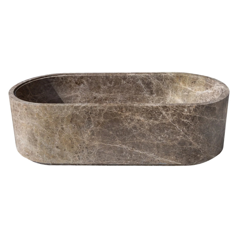 Emperador Light Marble Bathtub Hand-carved from Solid Marble Block (W)29.5" (L)67" (H)19.5" by GobekDesign