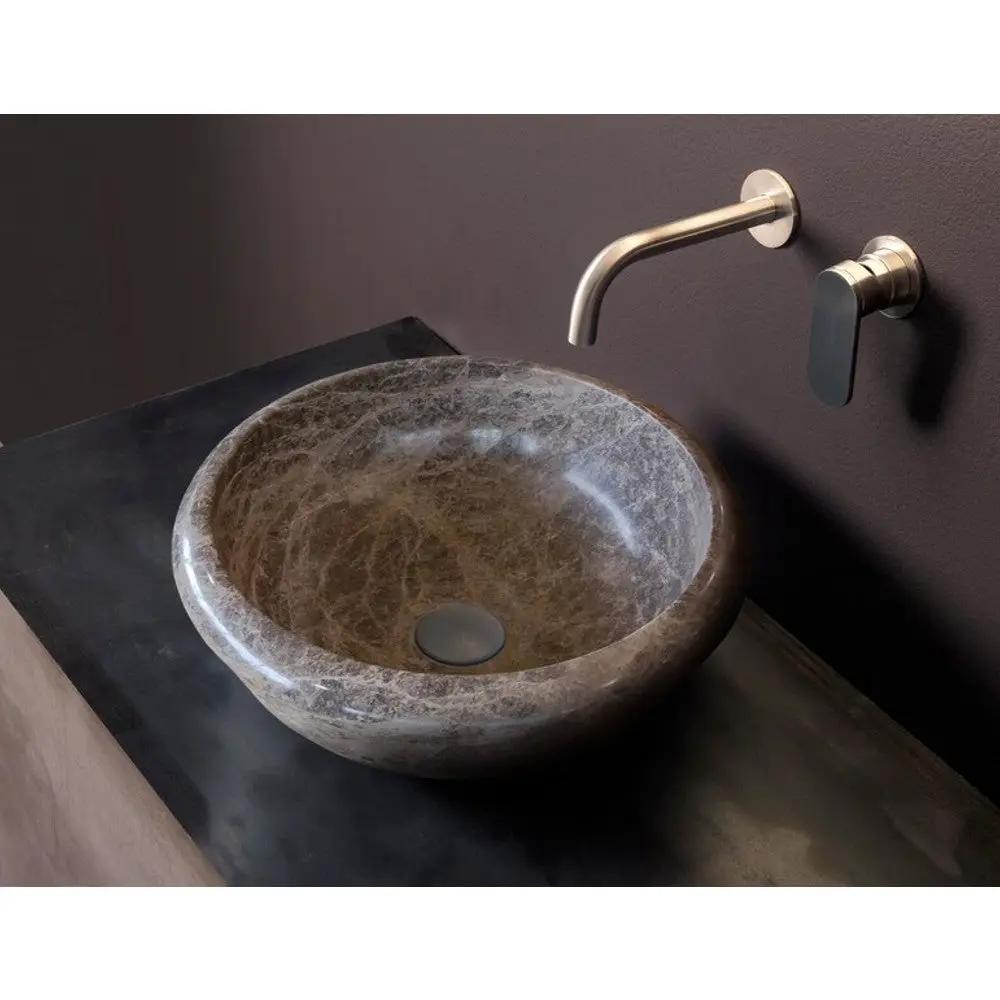 Emperador Brown Natural Marble Vessel Sink - Polished 16 inch by GobekDesign