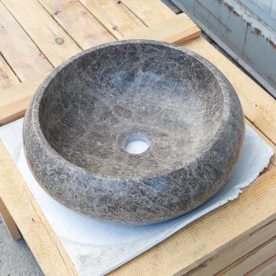 Emperador Brown Turkish Natural Marble Vessel Sink Polished 16 Inch Diameter 6 Inch