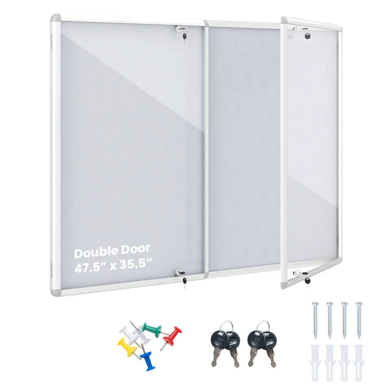 Lockable Cork Bulletin Board 47.5" x 35.5" Aluminum Frame by DirectDeals