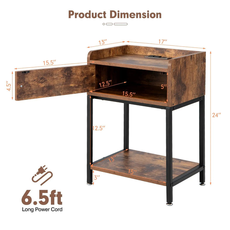 Lift Top End Table with Charging Station and Storage Shelves-Coffee by DirectDeals
