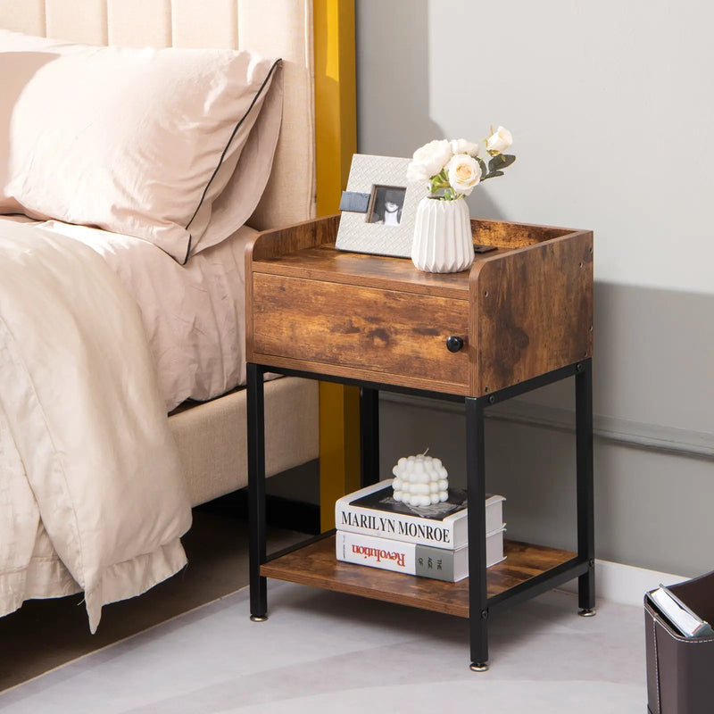Lift Top End Table with Charging Station and Storage Shelves-Coffee by DirectDeals