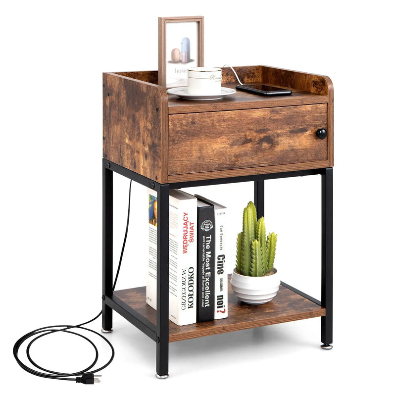 Lift Top End Table with Charging Station and Storage Shelves-Coffee by DirectDeals