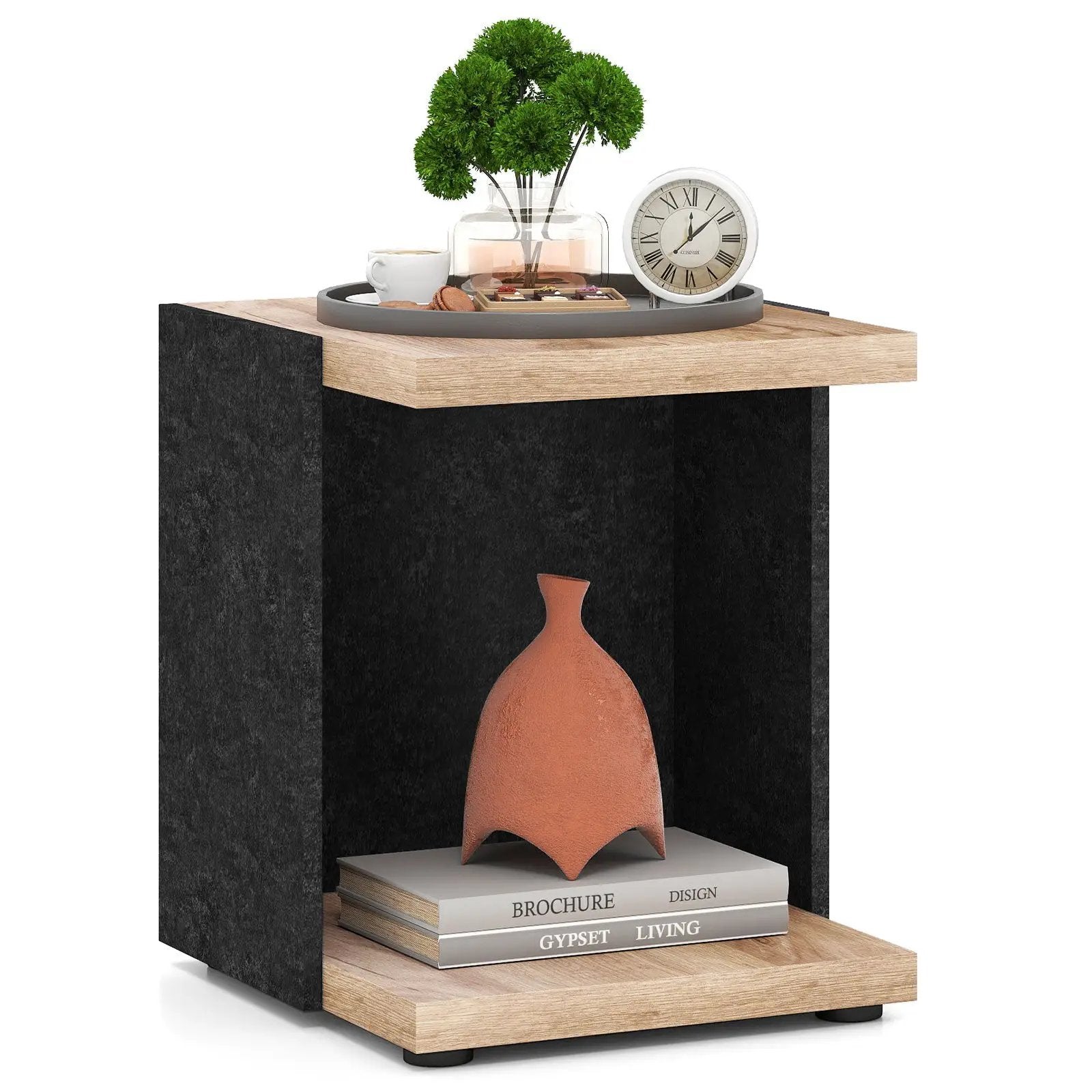 End Table 2-Tier Sofa Side Table with Open Storage Shelf-Oak by DirectDeals