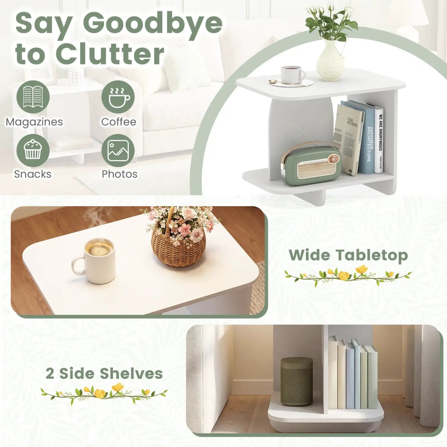 End Table 2-Tier Sofa Side Table with Storage Shelf for Small Space by DirectDeals
