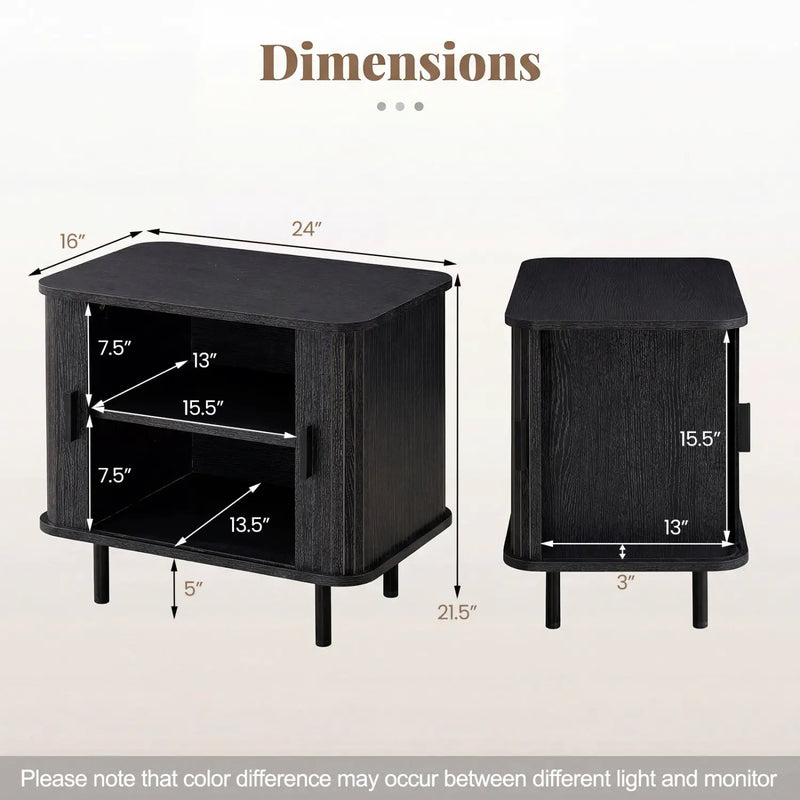 End Table Modern Mid Century Nightstand with Sliding Tambour Doors and Storage Shelf by DirectDeals