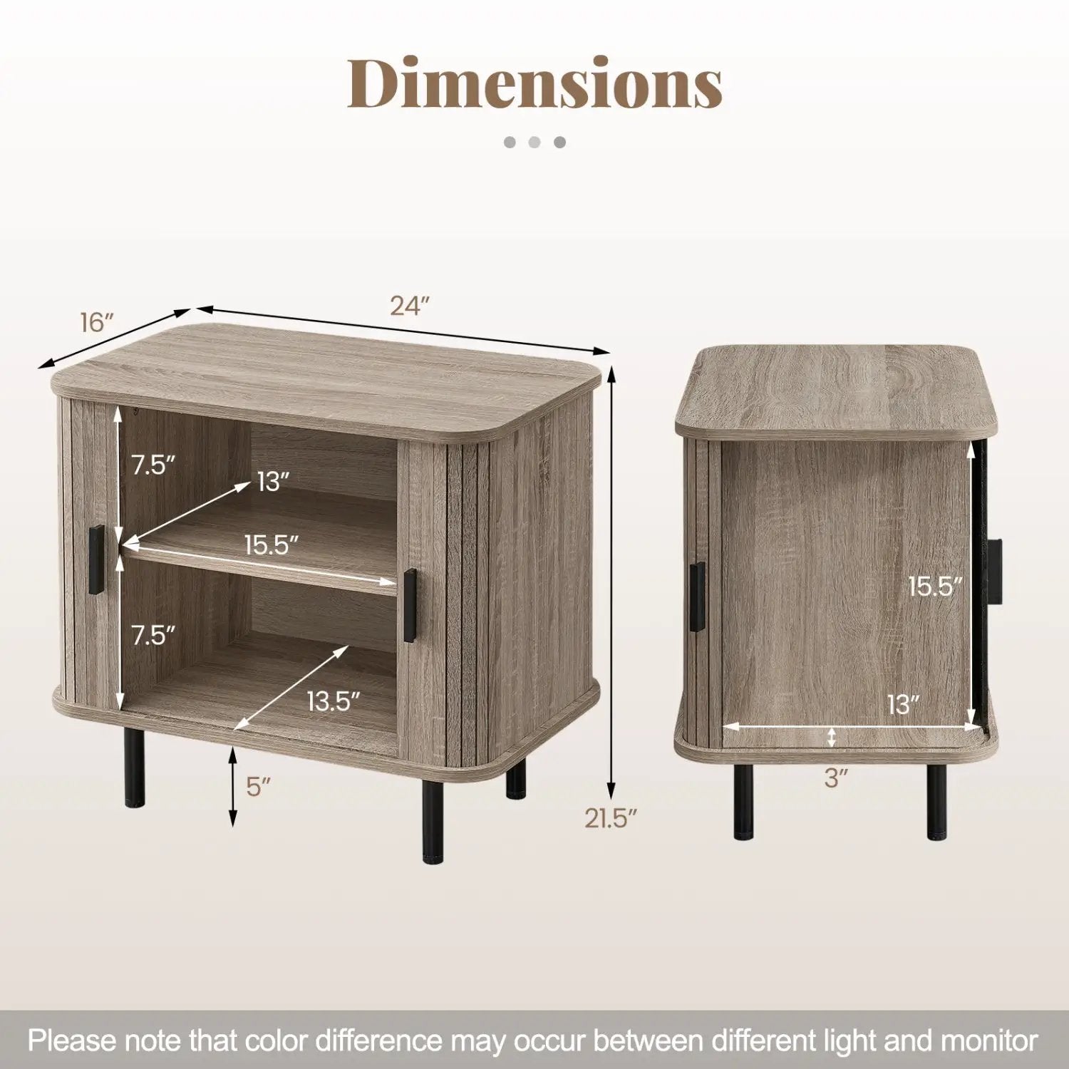 End Table Modern Mid Century Nightstand with Sliding Tambour Doors and Storage Shelf by DirectDeals