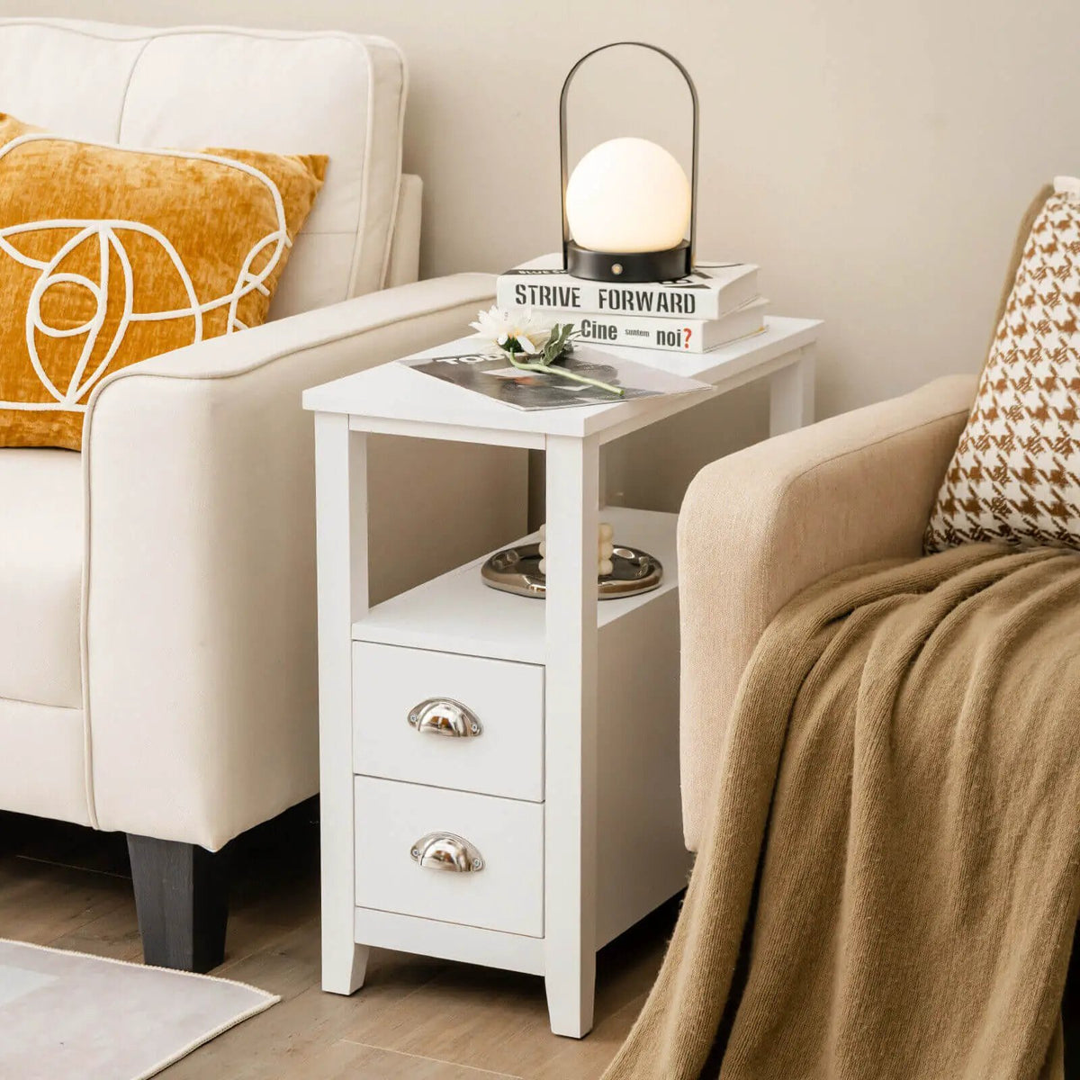 End Table Wooden with 2 Drawers and Shelf Bedside Table by DirectDeals