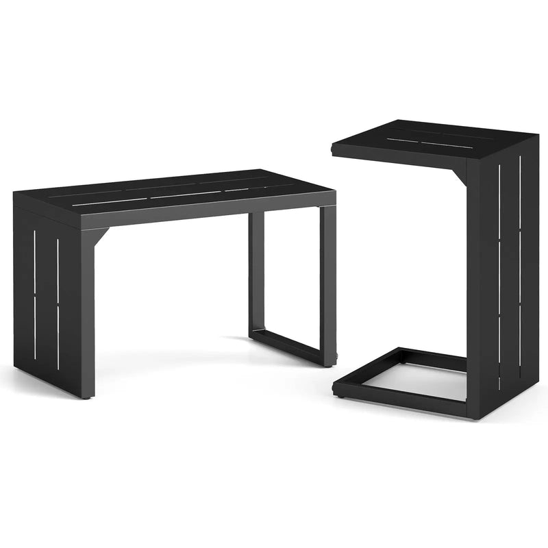 Set of 2 C-Shaped End Table with Adjustable Foot Pads for Indoors Outdoors-Black by DirectDeals