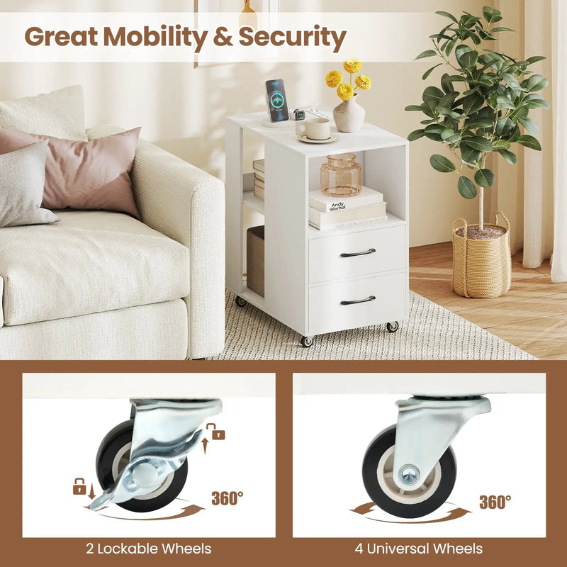 End Table with Built-in Charging Station Sofa Side Bedside Table on Wheels by DirectDeals
