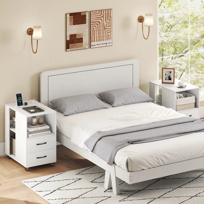 End Table with Built-in Charging Station Sofa Side Bedside Table on Wheels by DirectDeals