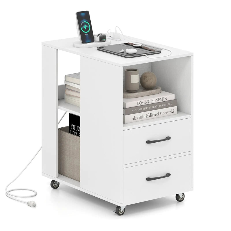 End Table with Built-in Charging Station Sofa Side Bedside Table on Wheels by DirectDeals