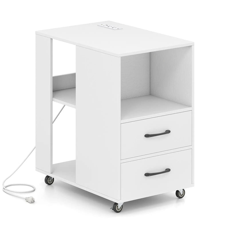 End Table with Built-in Charging Station Sofa Side Bedside Table on Wheels by DirectDeals