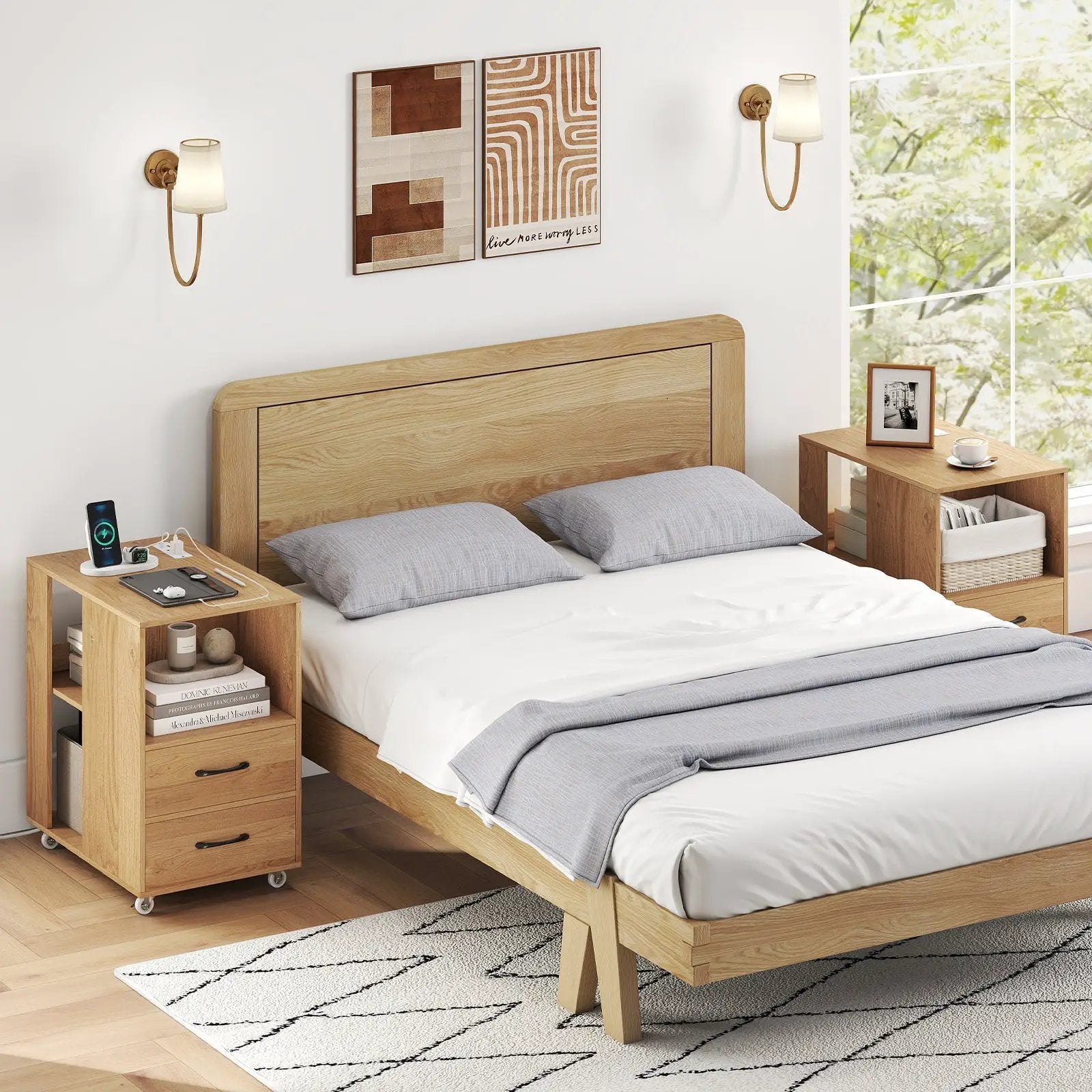 End Table with Built-in Charging Station Sofa Side Bedside Table on Wheels by DirectDeals