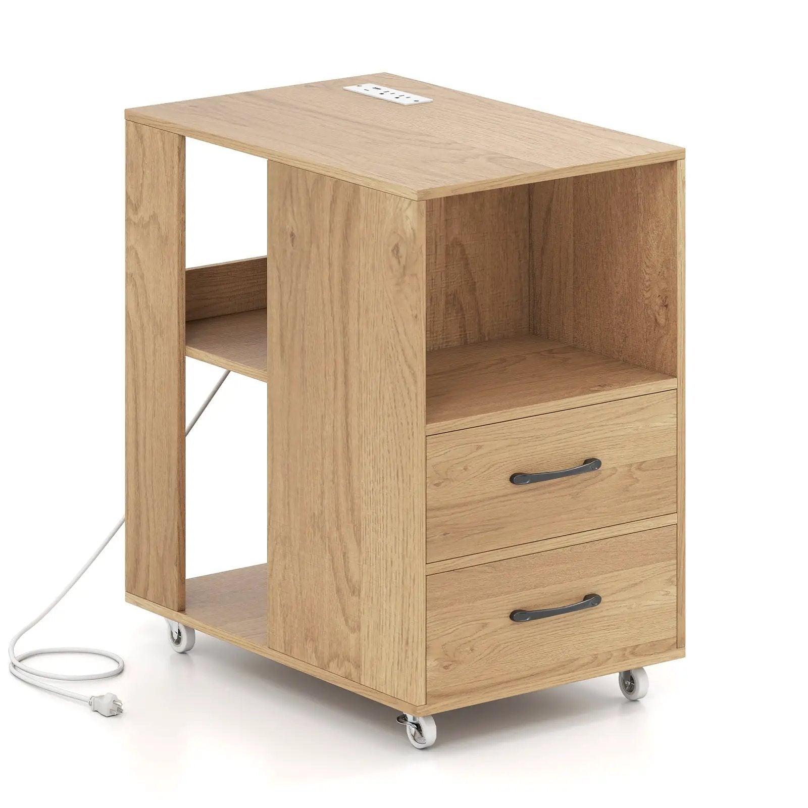 End Table with Built-in Charging Station Sofa Side Bedside Table on Wheels by DirectDeals